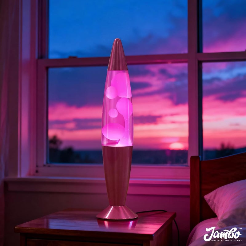 JAMBO 16" Beautiful Lamp- Pink with White/Pink Wax, Relaxing Liquid Light, Night Light Nightlight, Home Decor Living Room Office Bedroom Lamp for Adults Teens Kids, Magma Motion - Image 2